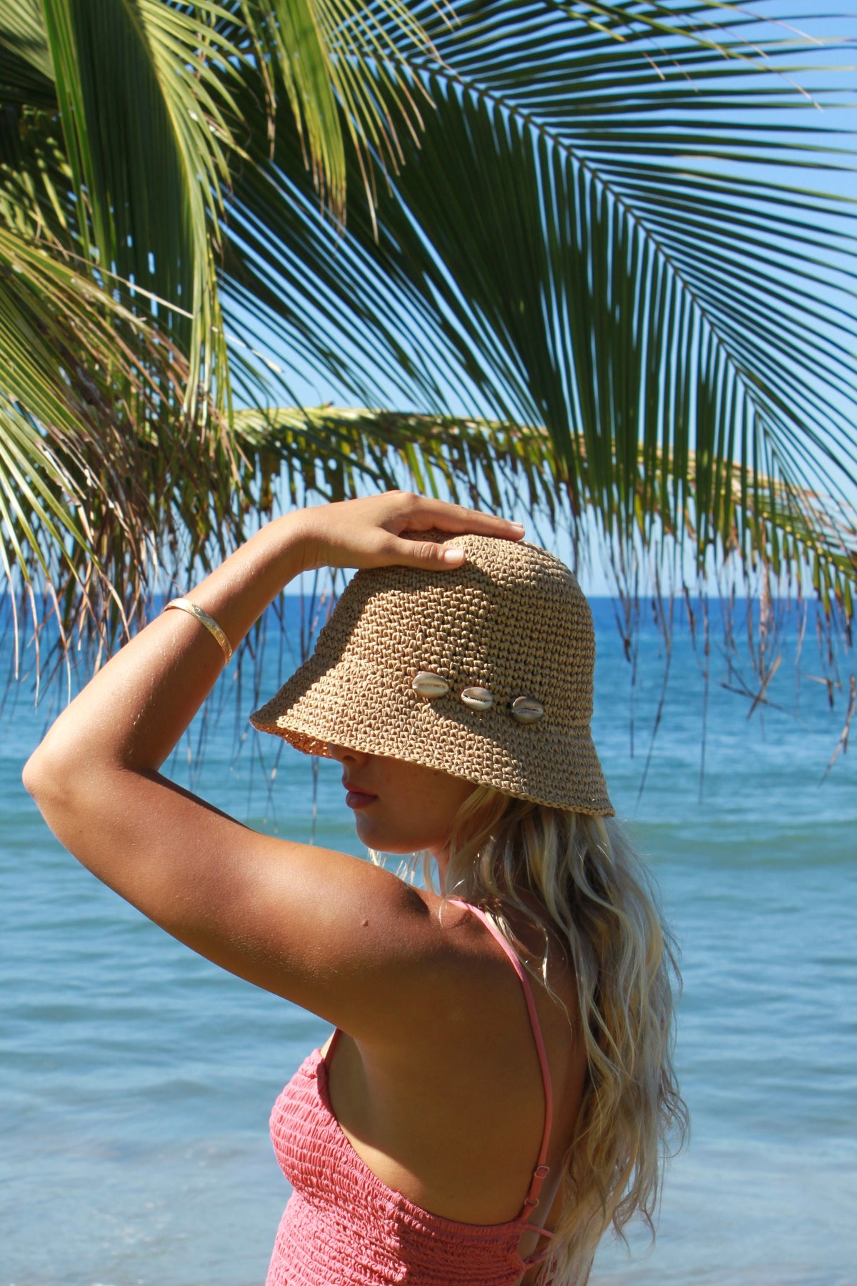 Shell Raffia Bucket Hat