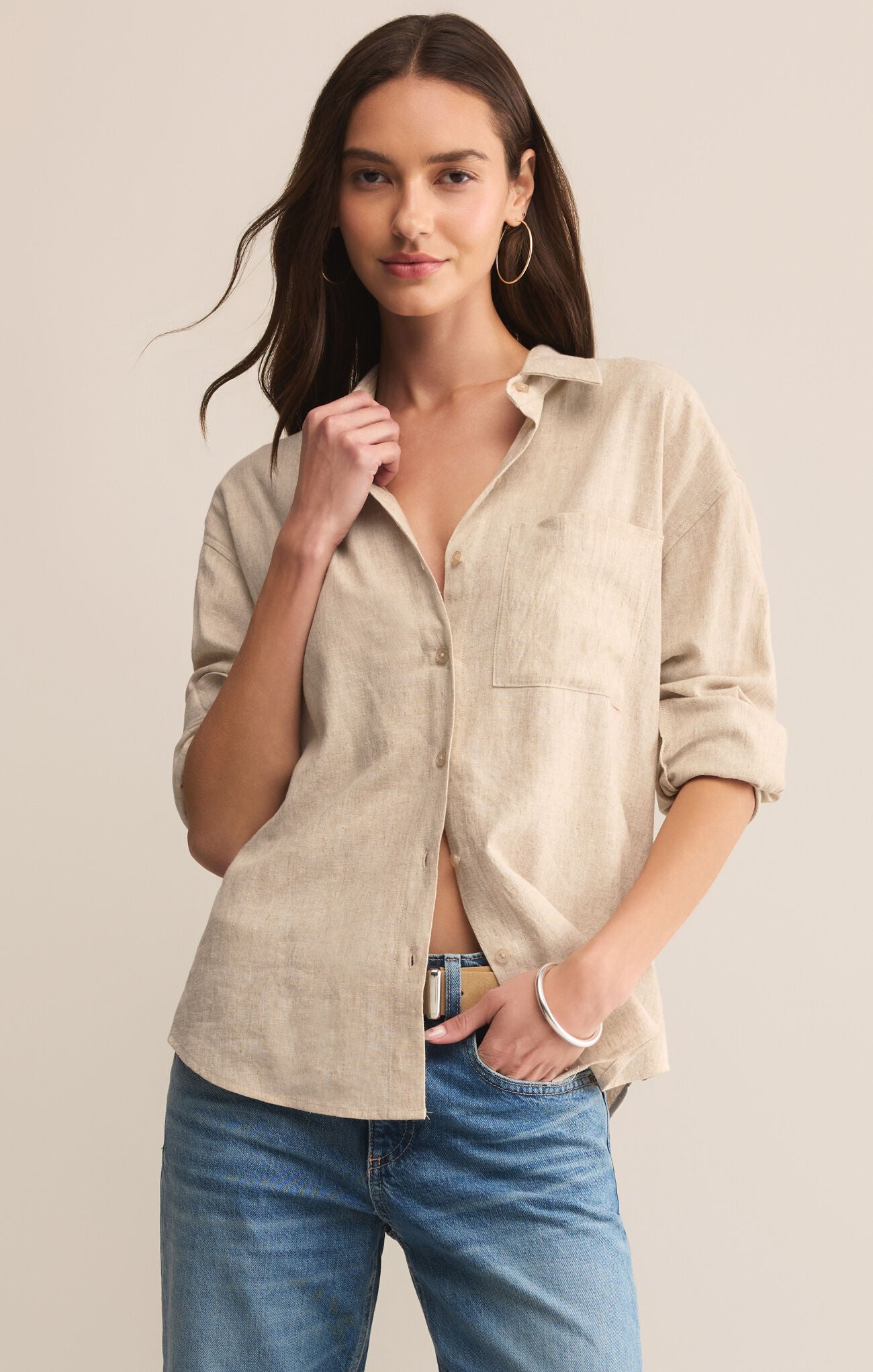 Alfie Button Up Shirt | Color Flax