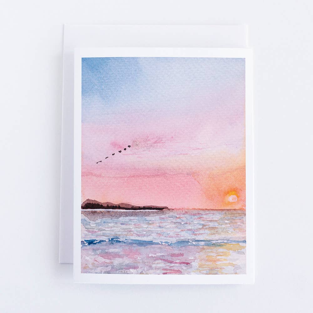 Sunset Scene Watercolor Note Card (Single Note Card)