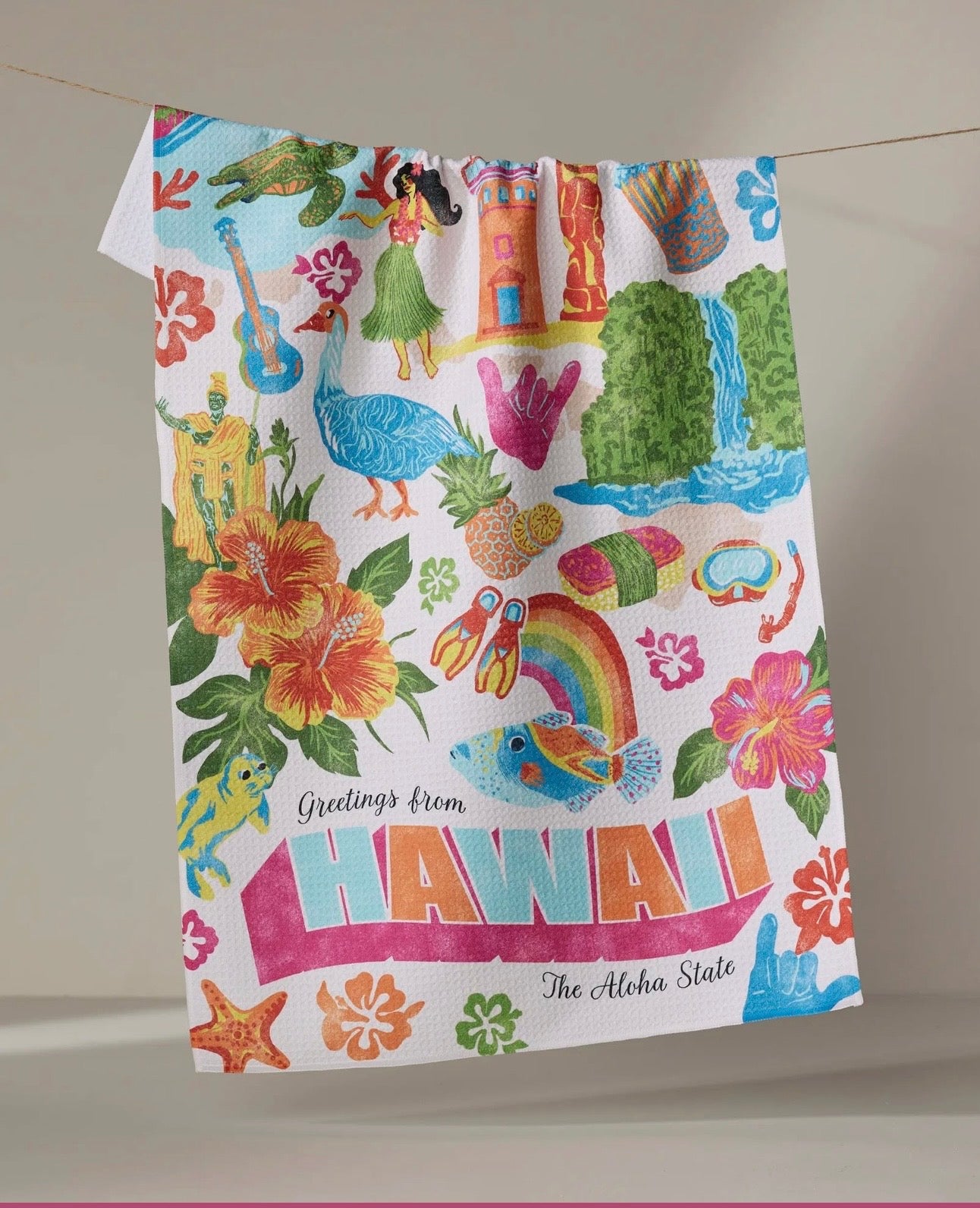 Greetings From Hawaii Geometry Tea Towel