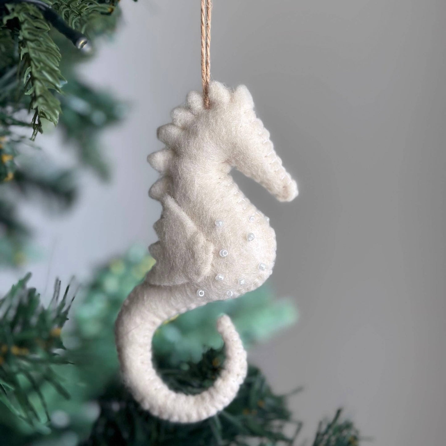 Felt White Seahorse Ornament