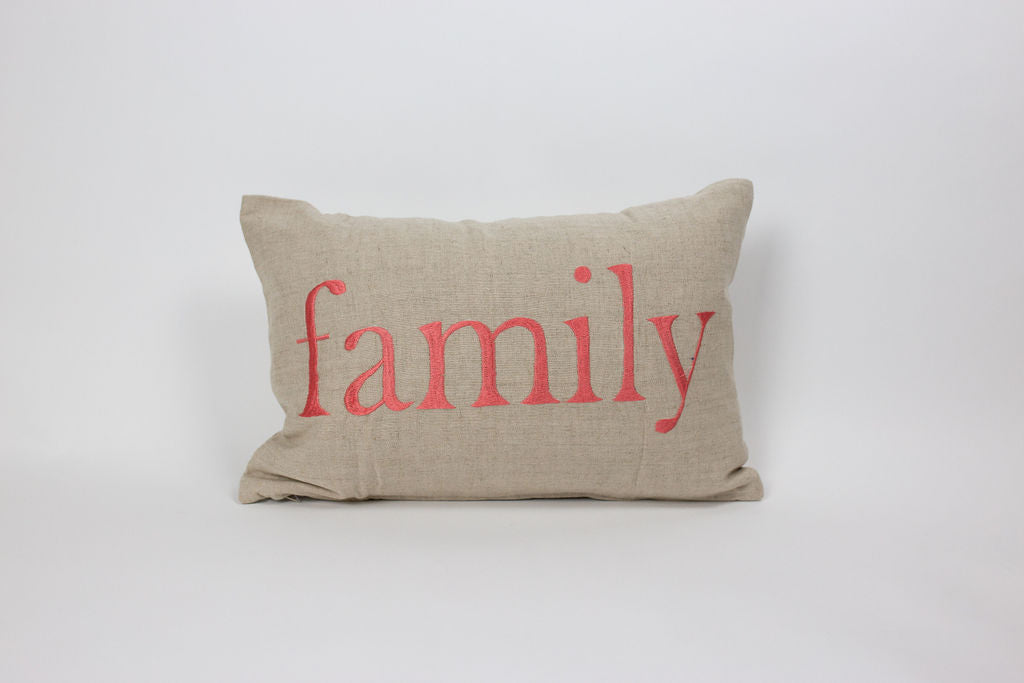 Maka Sea Linen Rectangle Pillow (Small) | 'Ohana and Family (Two-sided)