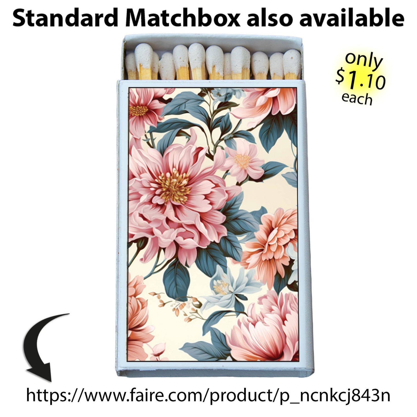 Matches • Flowers Pink Wooden Matchbox • Candle Accessory