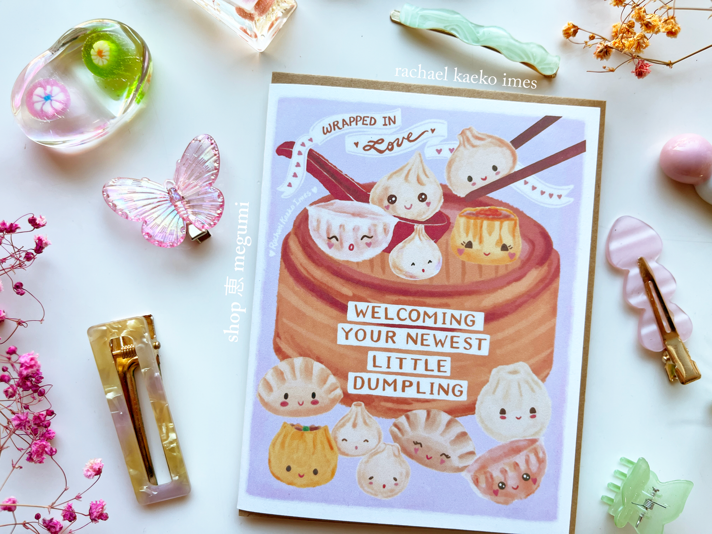 Welcoming Your Newest Little Dumpling Baby Shower Greeting Card | Shumai Dumpling Baby Congratulations Card | Xiao Long Bao Dumpling Greeting Card | Gyoza Baby Shower Greeting Card