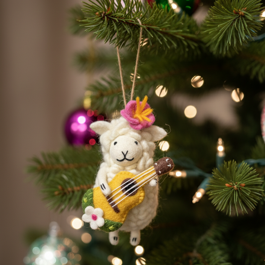 Hula Sheep Ornament with Ukulele