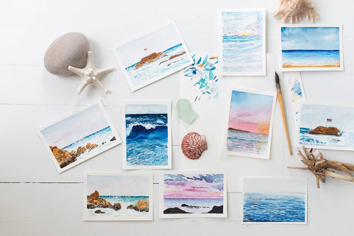 A Day at the Beach Watercolor Note Card (Single Card)