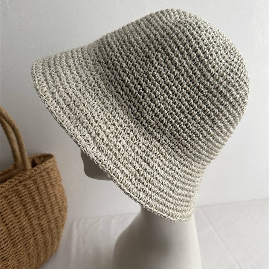 Minimalist Foldable Raffia Straw Bucket Hat MK2RTK6W6HAT181