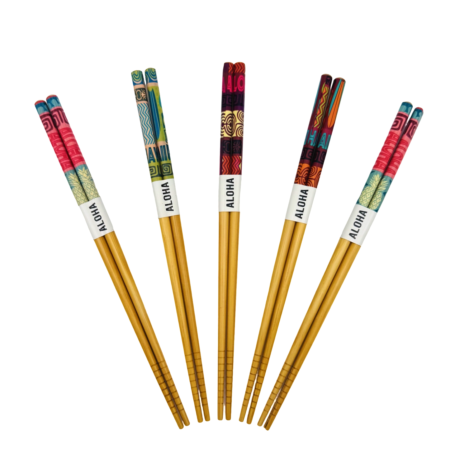 Ohana Reusable Chopsticks "Hawaiian Tribal Design" (5 Pairs)