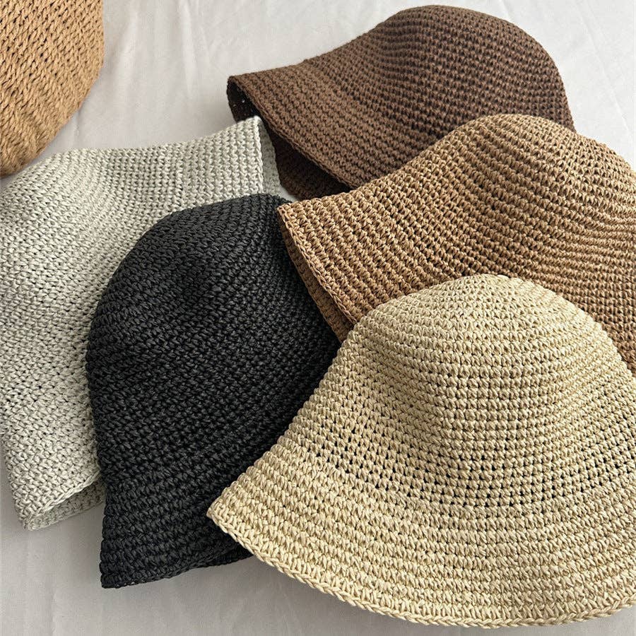Minimalist Foldable Raffia Straw Bucket Hat MK2RTK6W6HAT181