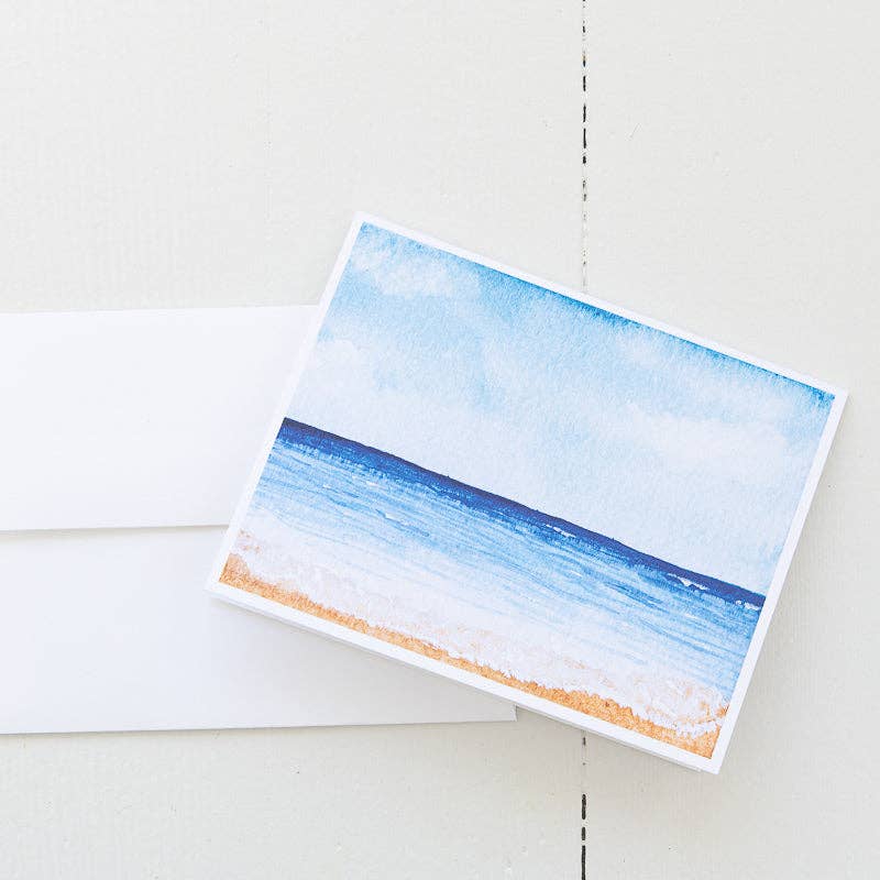A Day at the Beach Watercolor Note Card (Single Card)