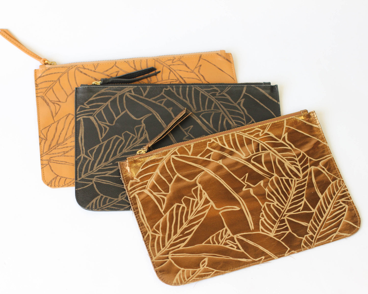 Alola Maui X Bu Tiki clutch | Leather Zippered Clutch | Banana leaf print