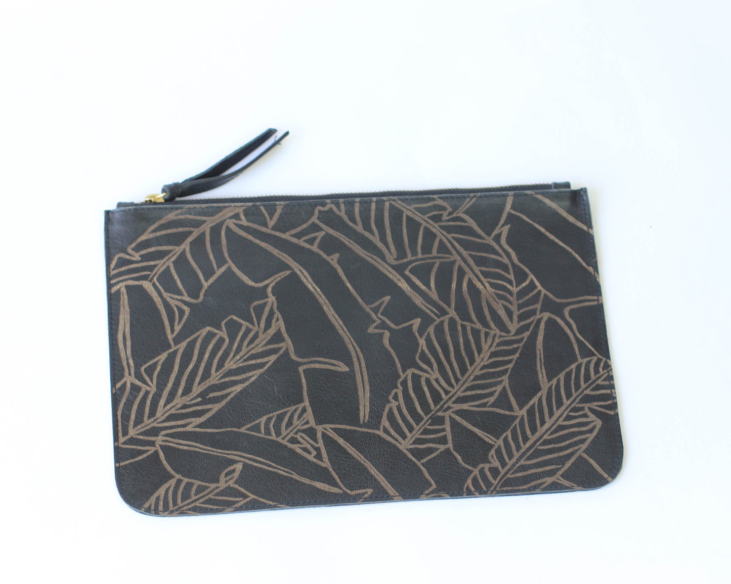 Alola Maui X Bu Tiki clutch | Leather zippered pouch | Banana leaf print