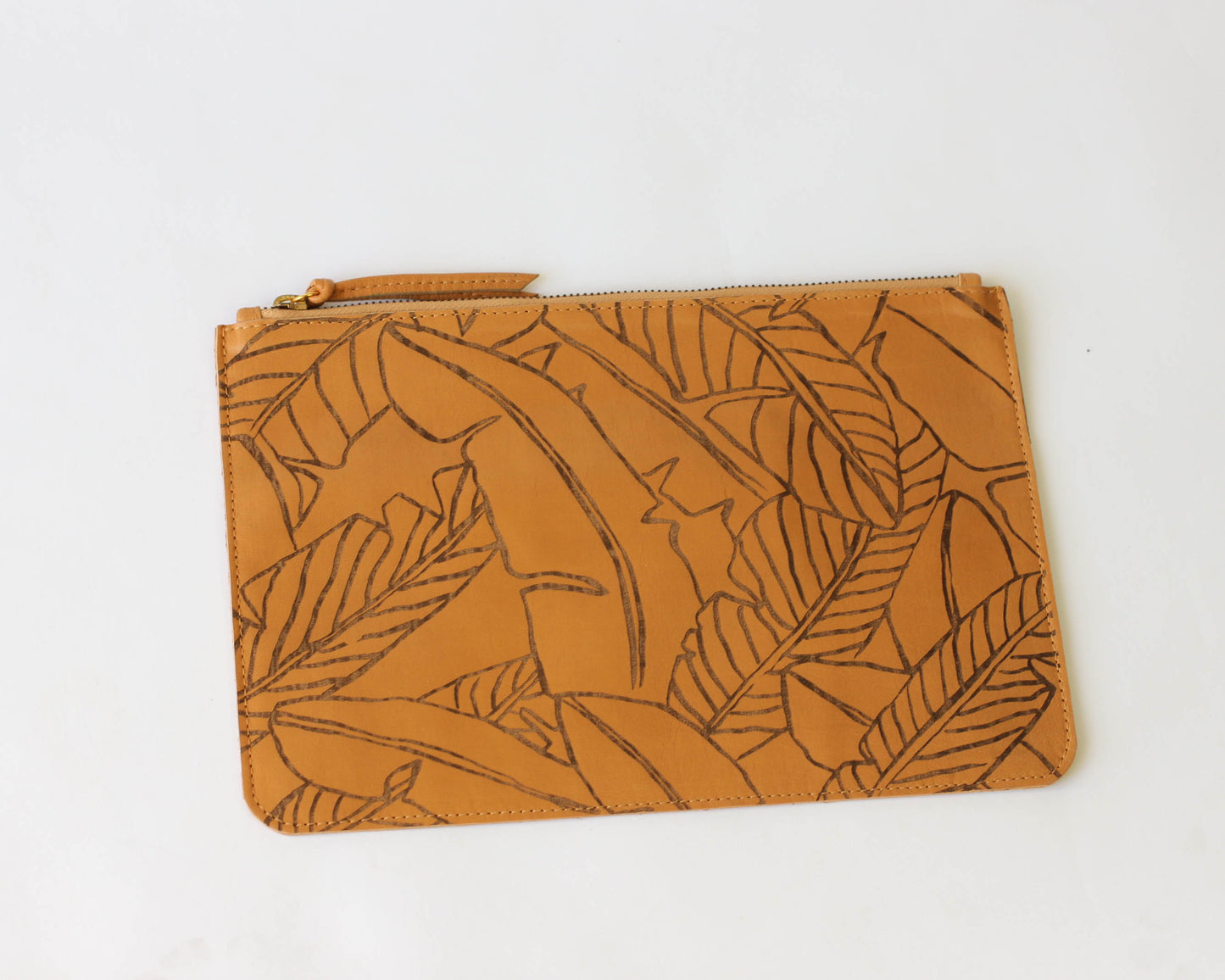 Alola Maui X Bu Tiki clutch | Leather zippered pouch | Banana leaf print