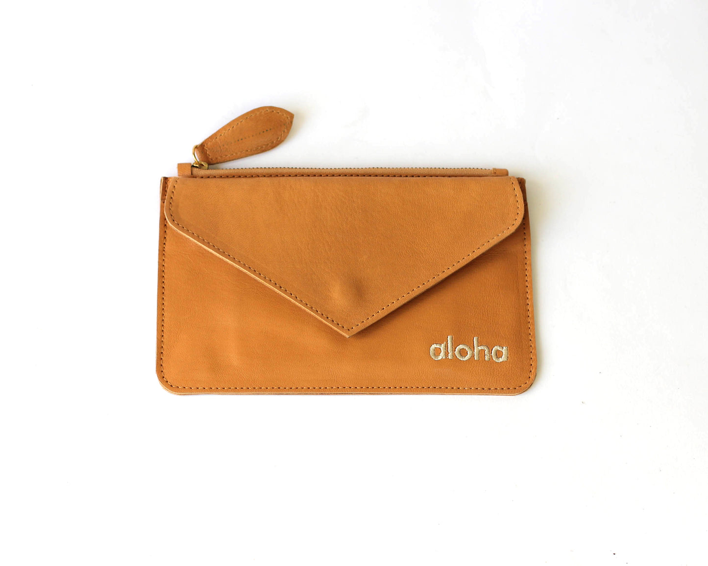 Kiki | Aloha embroidered leather mini-clutch with envelope pocket | Assorted colors