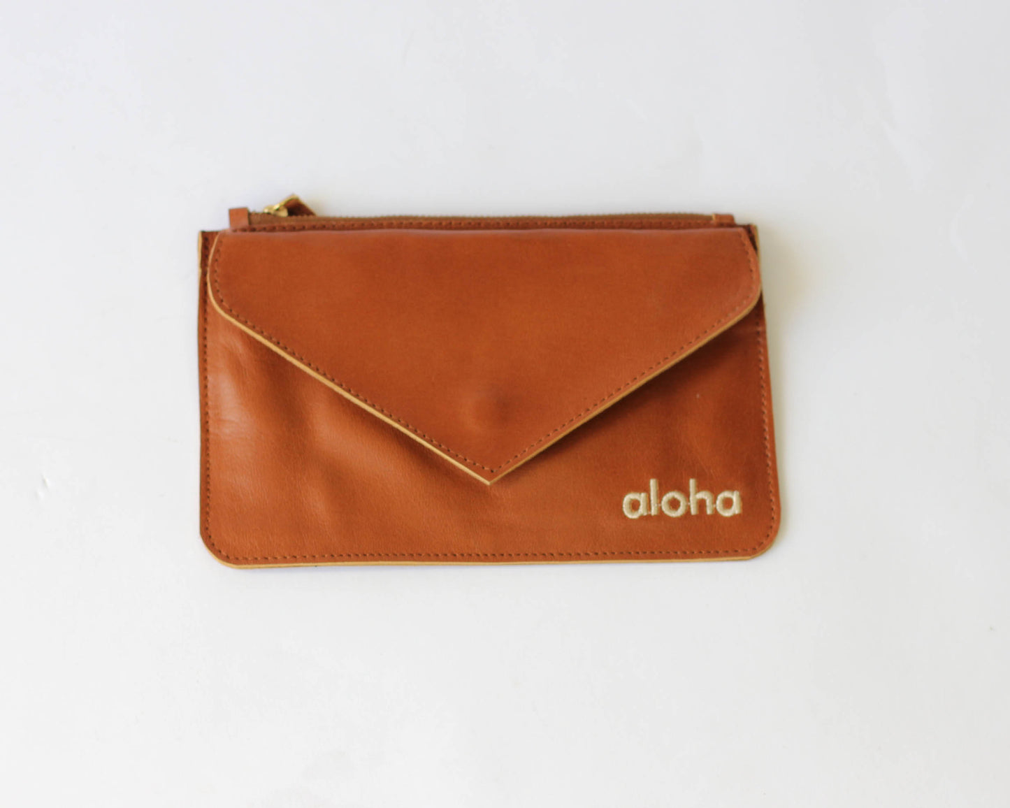 Kiki | Aloha embroidered leather mini-clutch with envelope pocket | Assorted colors