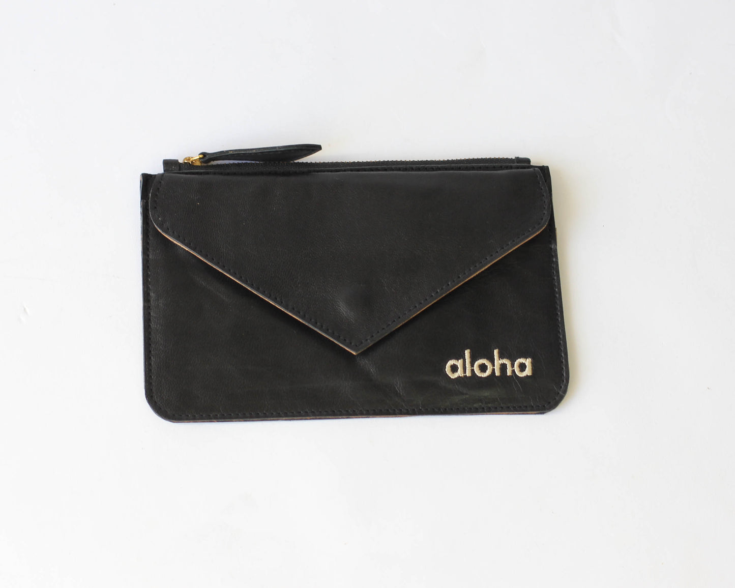 Kiki | Aloha embroidered leather mini-clutch with envelope pocket | Assorted colors