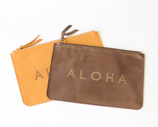 Alola Maui X Bu Tiki clutch | Leather zippered pouch | ALOHA embossed