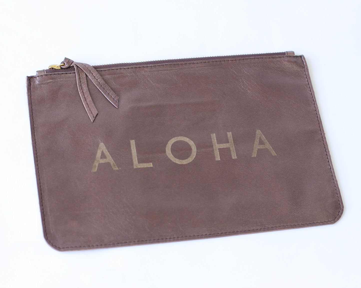 Alola Maui X Bu Tiki clutch | Leather zippered pouch | ALOHA embossed