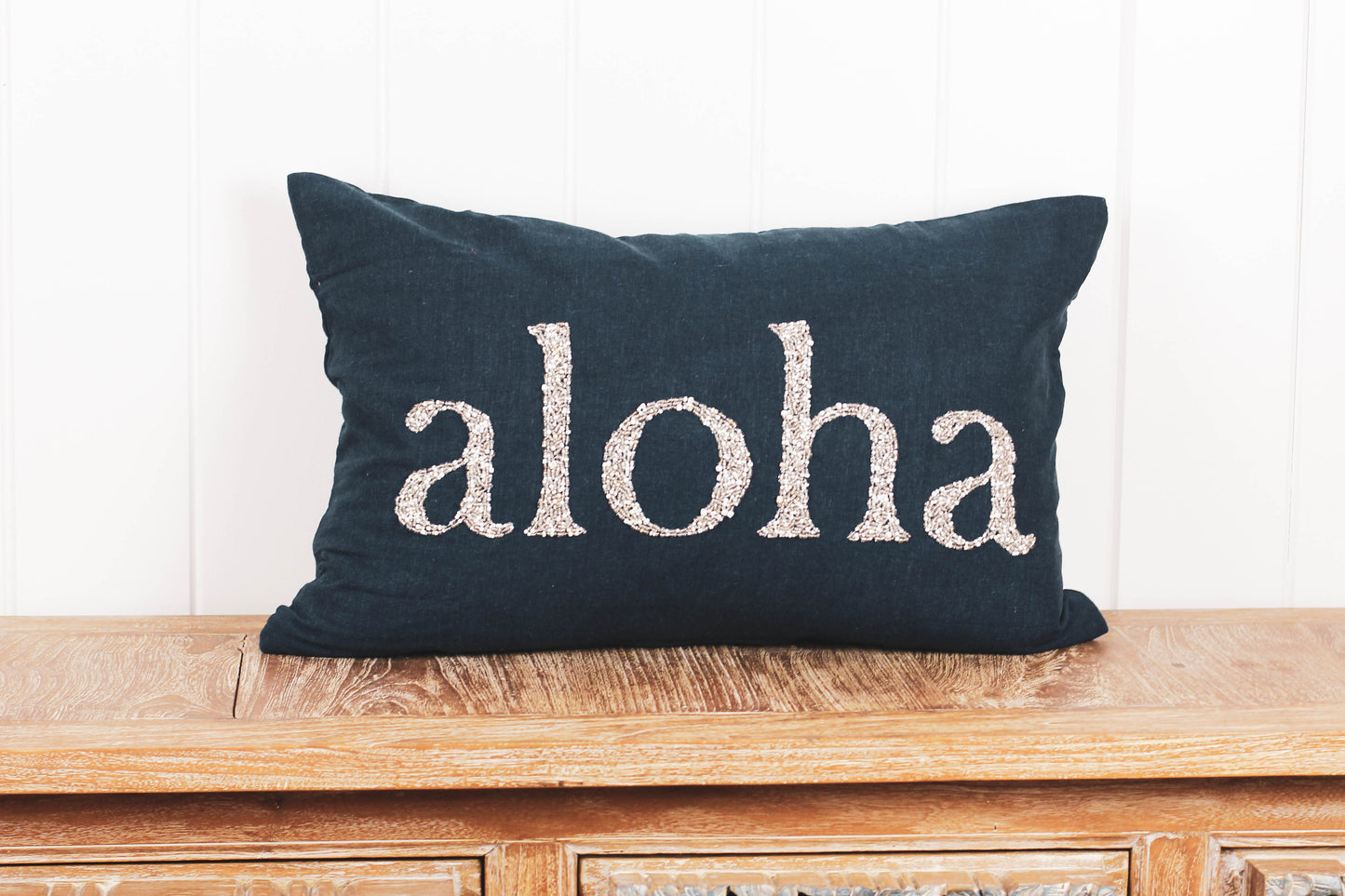 Maka Sea Linen Beaded Rectangle Pillow (Large) | ALOHA