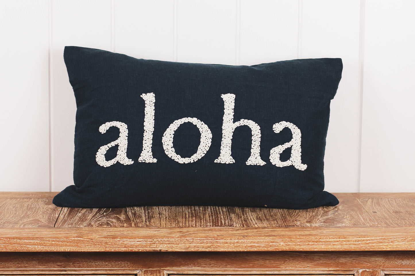 Maka Sea Linen Beaded Rectangle Pillow (Small) | Maui or Aloha