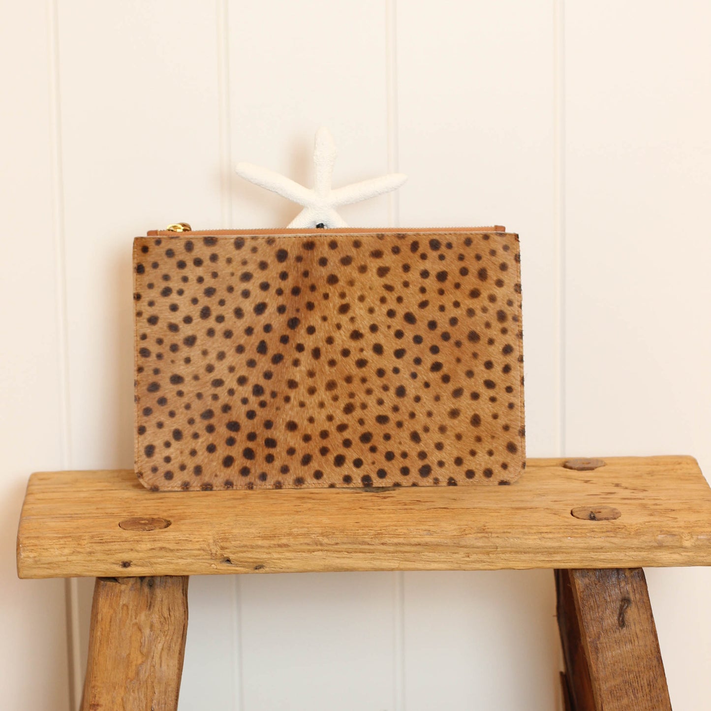 Bu Tiki clutch | Leather Zippered Clutch | Spotted Animal Print