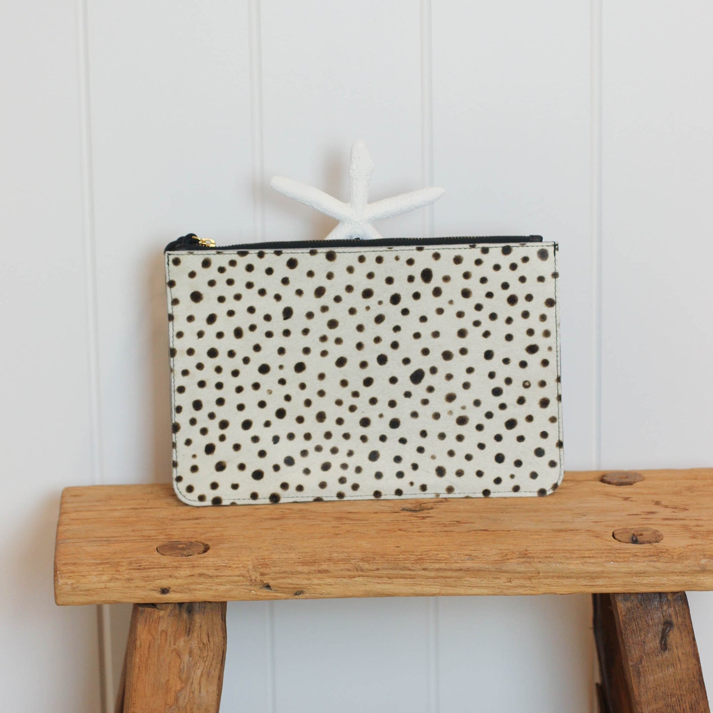 Bu Tiki clutch | Leather Zippered Clutch | Spotted Animal Print