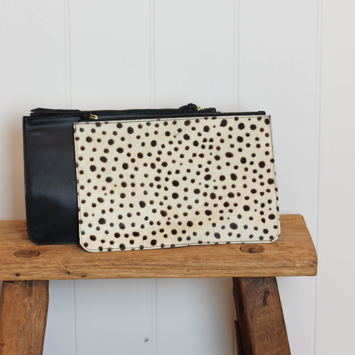 Bu Tiki clutch | Leather Zippered Clutch | Spotted Animal Print