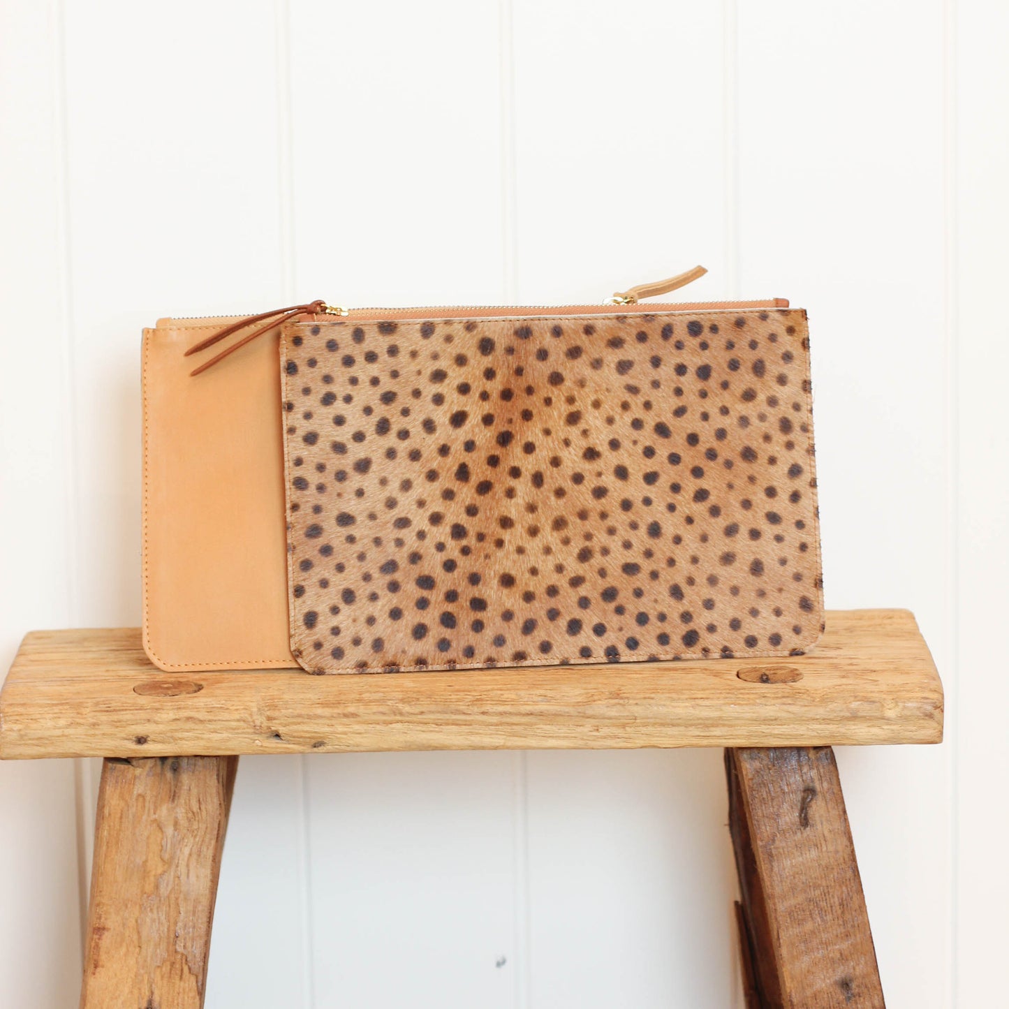 Bu Tiki clutch | Leather Zippered Clutch | Spotted Animal Print