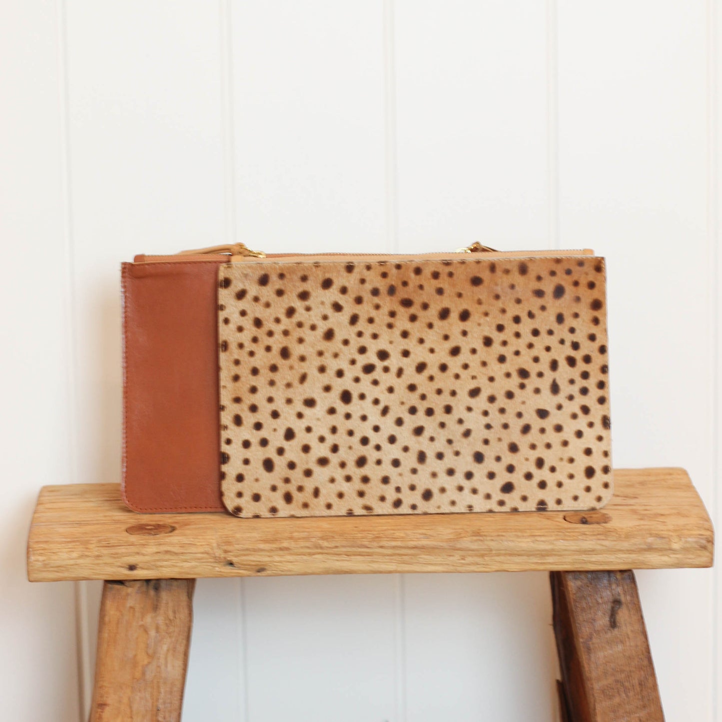 Bu Tiki clutch | Leather Zippered Clutch | Spotted Animal Print