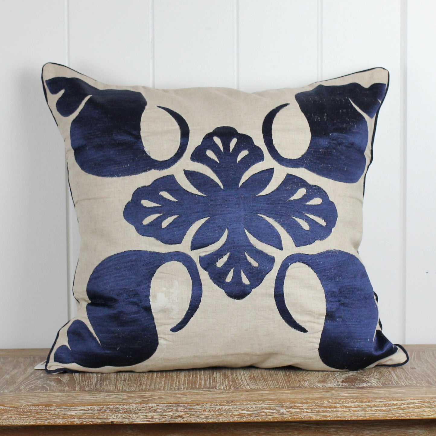 Maka Sea Embroidered Square Linen Pillow | Lanikai Collection | Turbo Shell