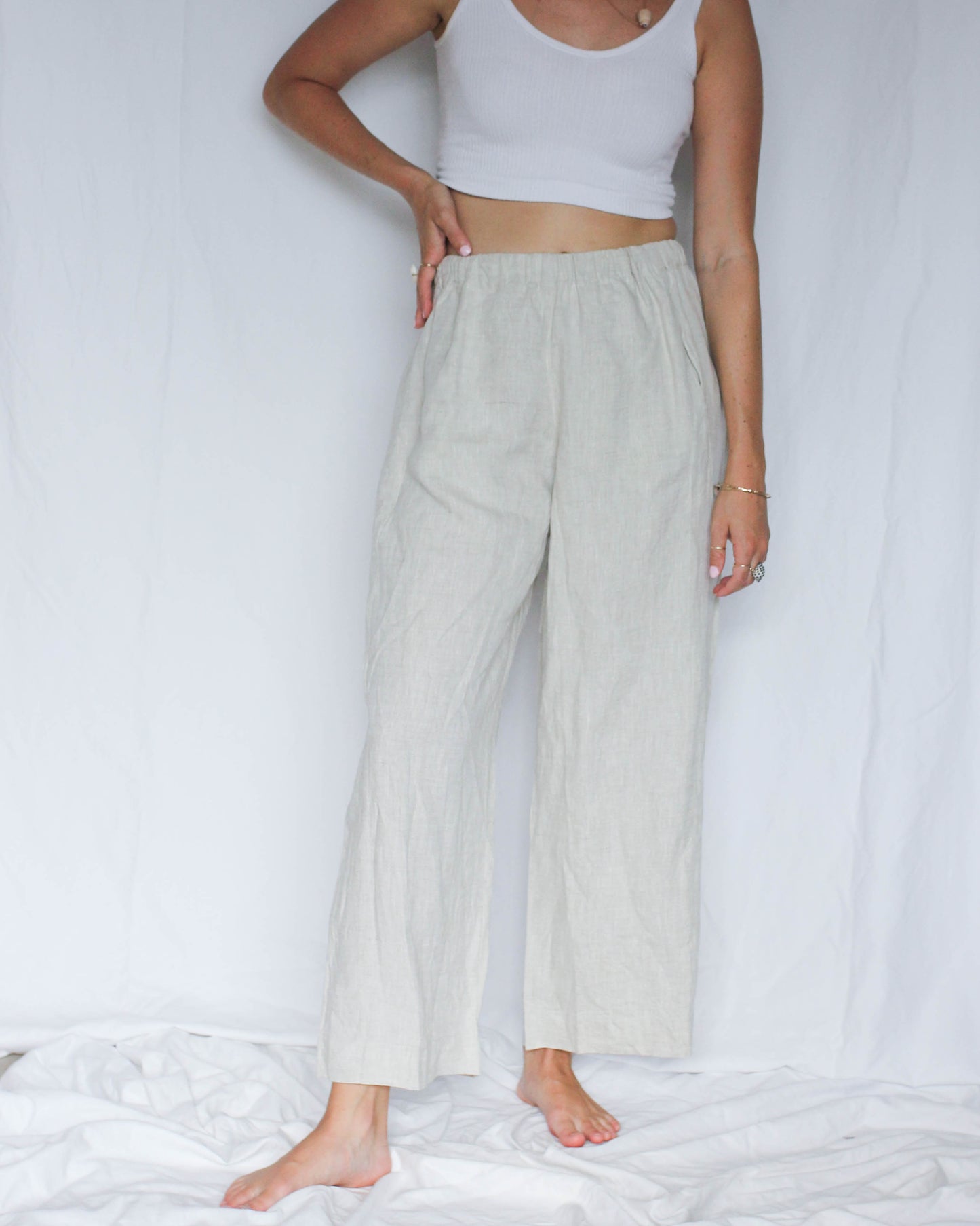 Bu Tiki Coco Linen Cropped Pants