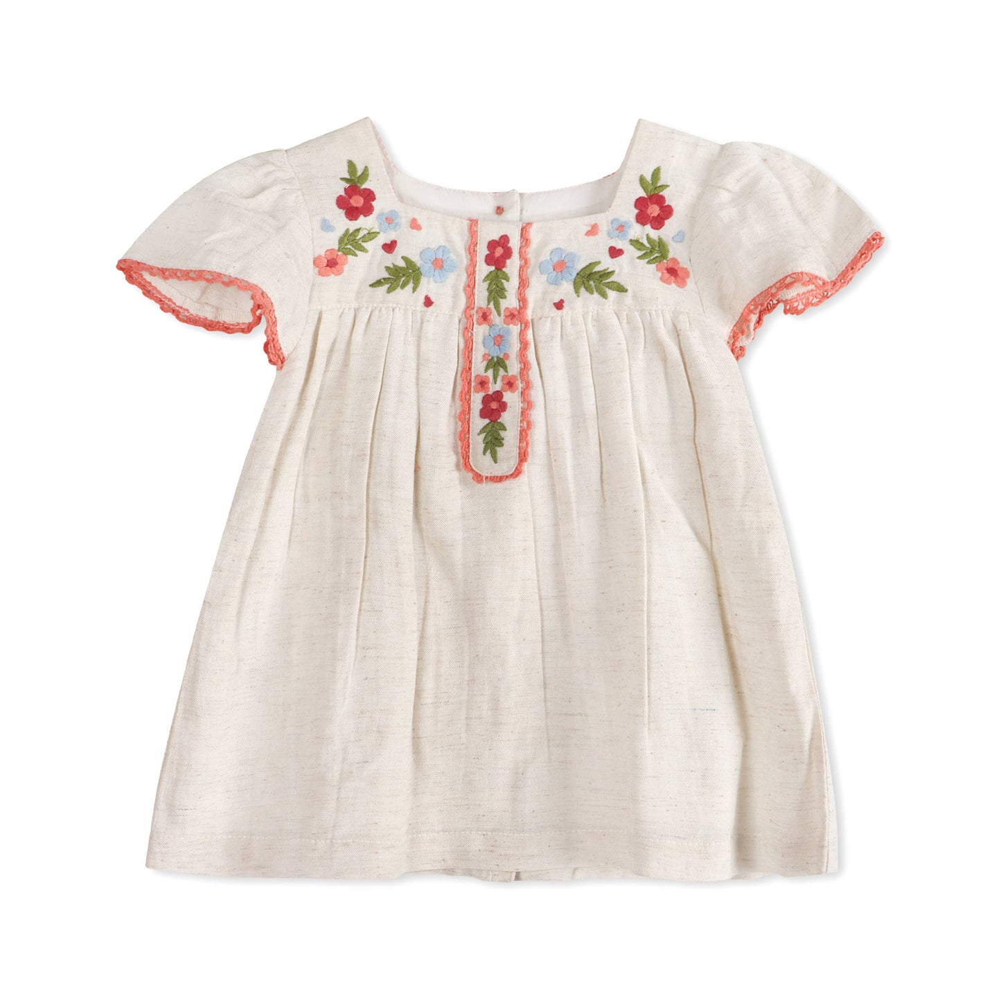 Gabi Embroidered Baby Dress + Bloomer (Linen)