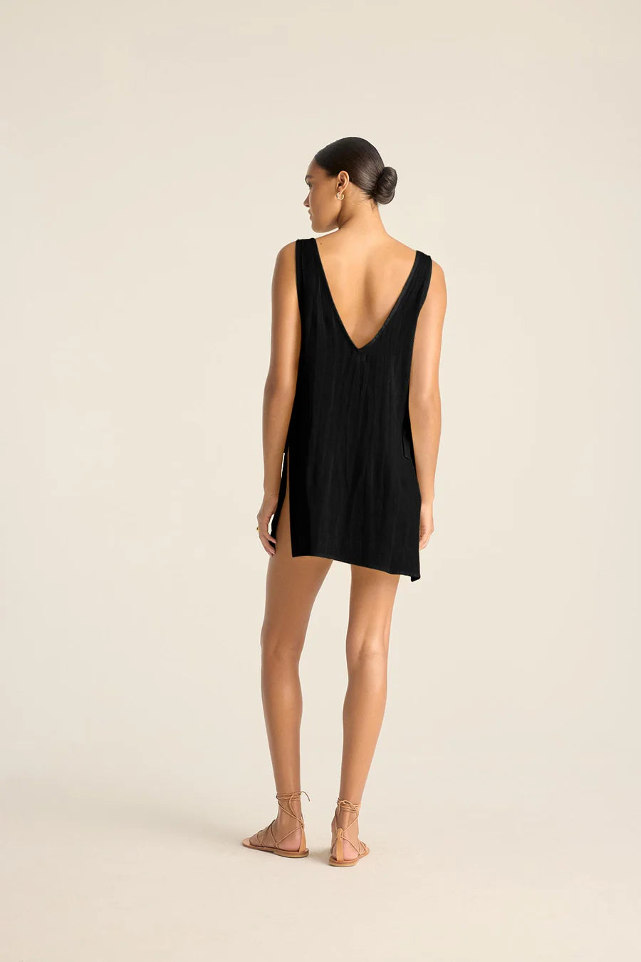 Riviera Mini Dress - Black Crinkle Linen