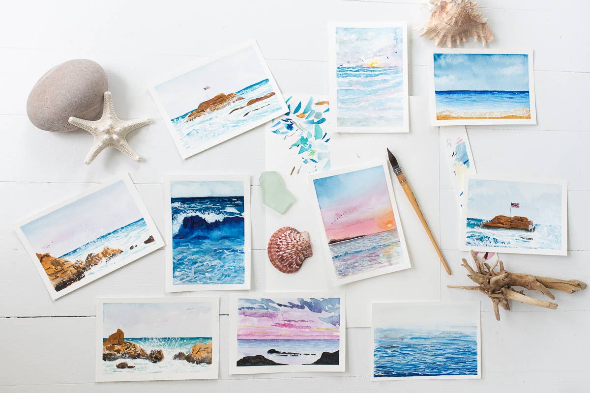 Sunset Scene Watercolor Note Card (Single Note Card)