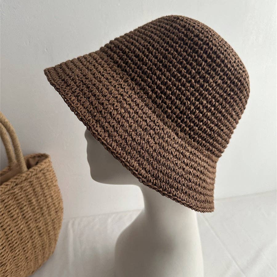 Minimalist Foldable Raffia Straw Bucket Hat MK2RTK6W6HAT181