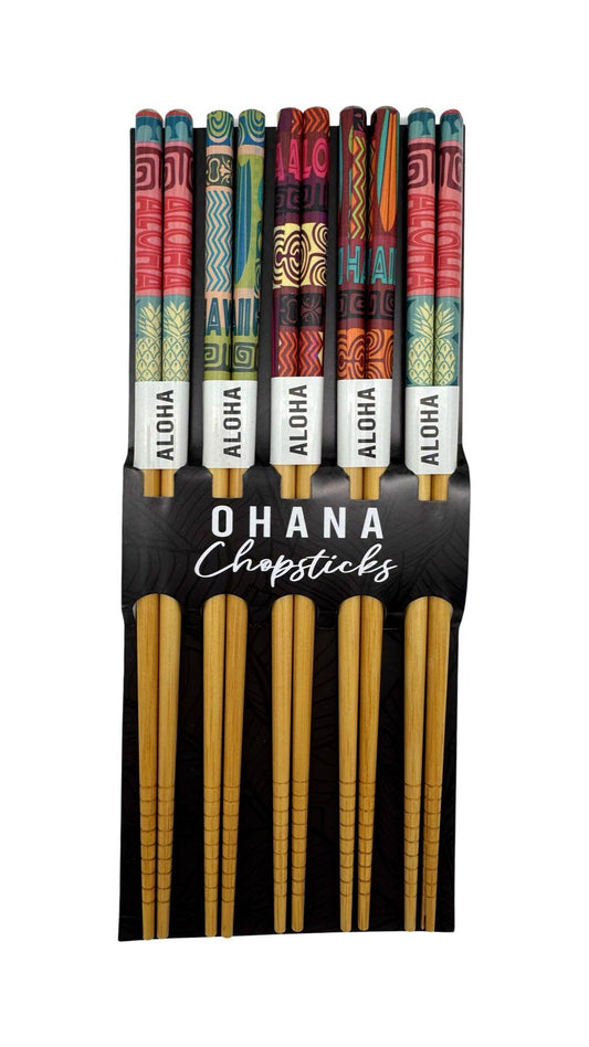 Ohana Reusable Chopsticks "Hawaiian Tribal Design" (5 Pairs)