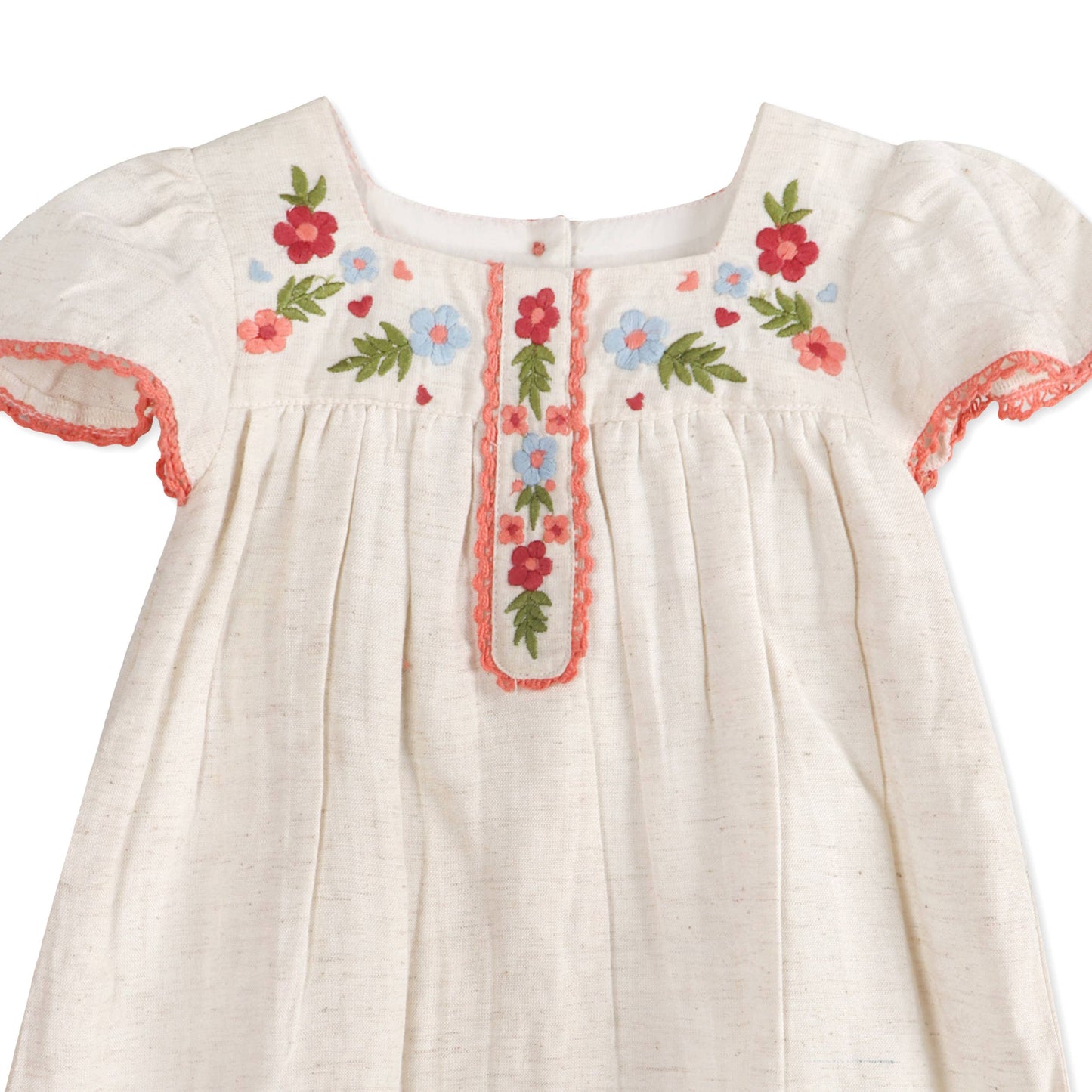 Gabi Embroidered Baby Dress + Bloomer (Linen)