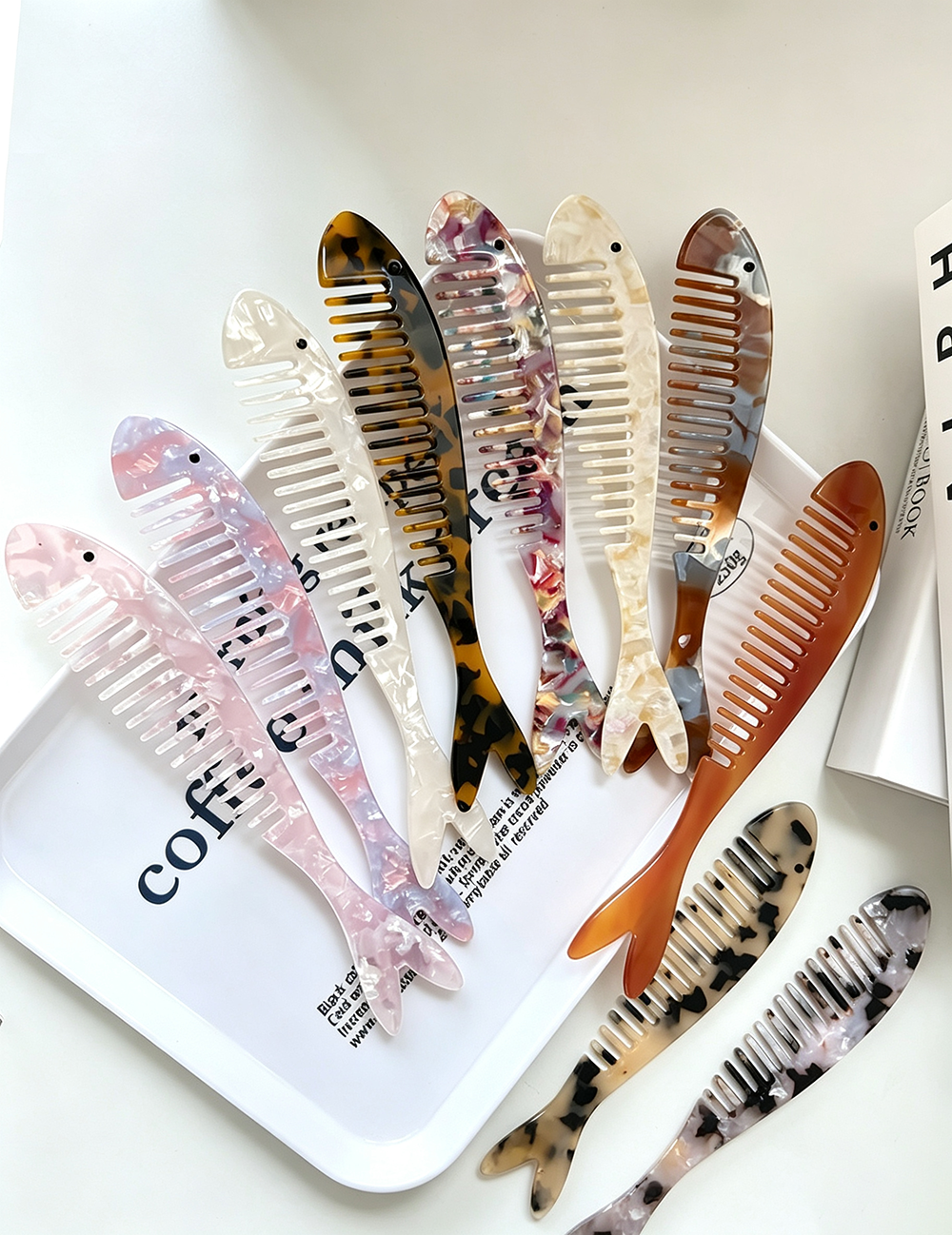 Chic Fish Shape Marble Acetate Portable Hair Combs MK2PPM6CT5CB54