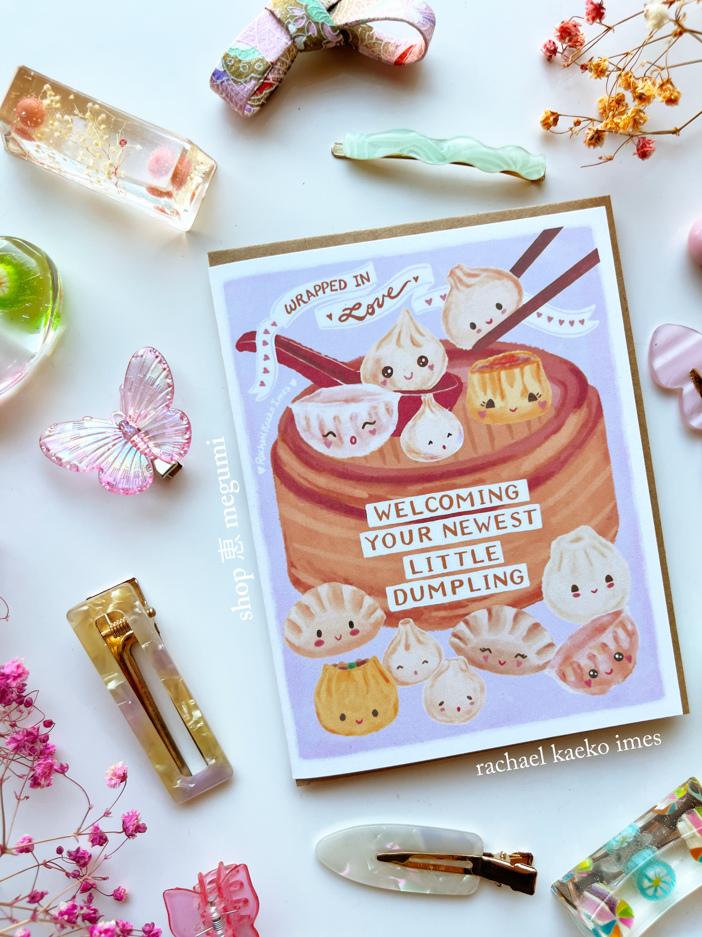 Welcoming Your Newest Little Dumpling Baby Shower Greeting Card | Shumai Dumpling Baby Congratulations Card | Xiao Long Bao Dumpling Greeting Card | Gyoza Baby Shower Greeting Card