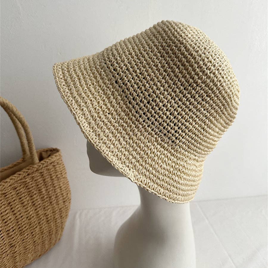 Minimalist Foldable Raffia Straw Bucket Hat MK2RTK6W6HAT181
