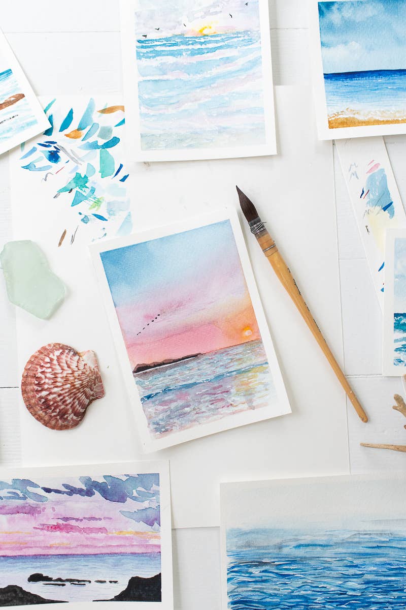 Sunset Scene Watercolor Note Card (Single Note Card)