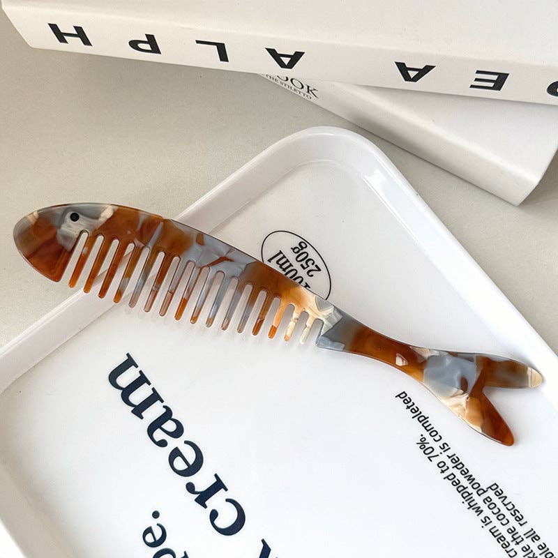 Chic Fish Shape Marble Acetate Portable Hair Combs MK2PPM6CT5CB54