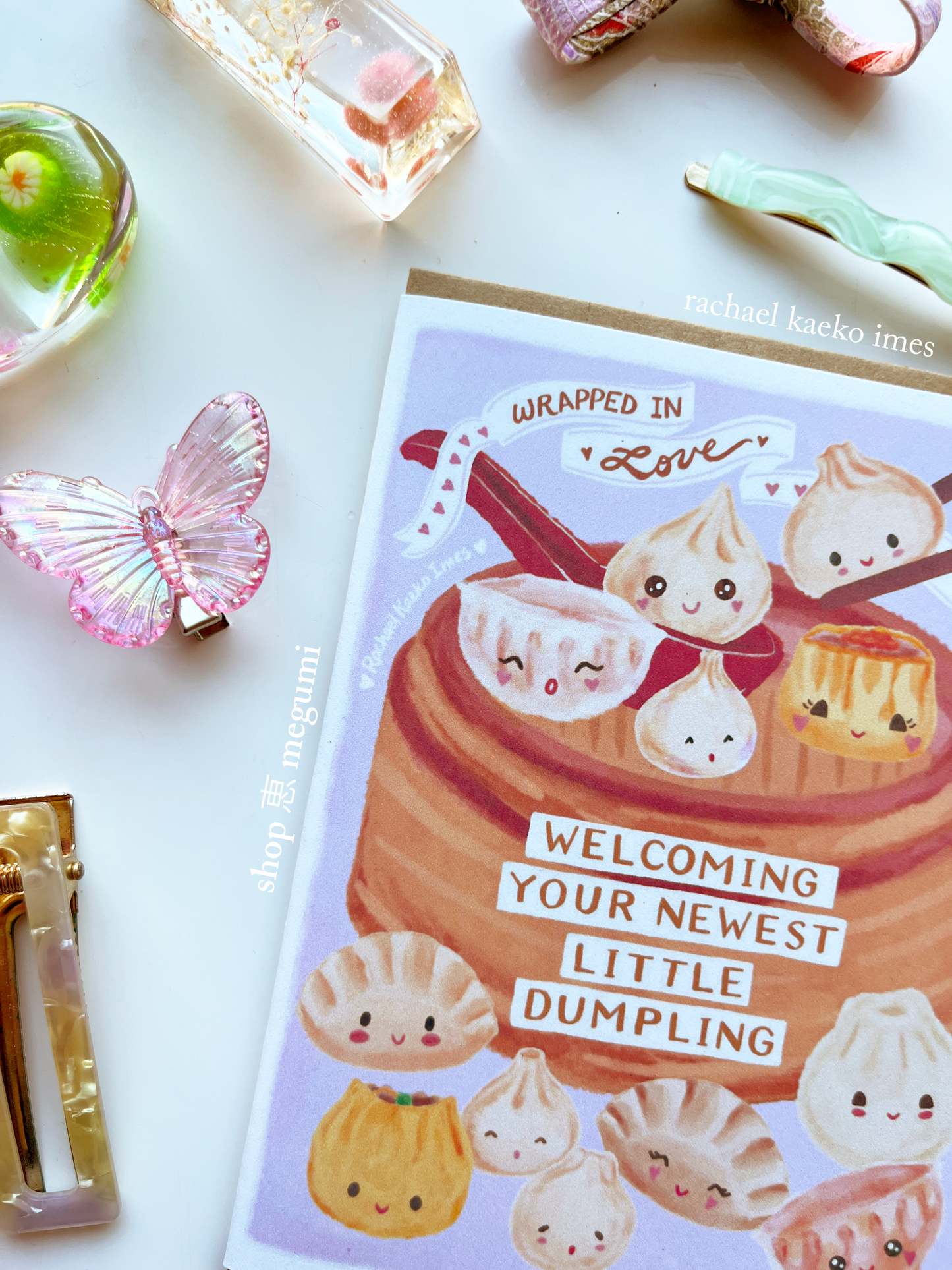 Welcoming Your Newest Little Dumpling Baby Shower Greeting Card | Shumai Dumpling Baby Congratulations Card | Xiao Long Bao Dumpling Greeting Card | Gyoza Baby Shower Greeting Card