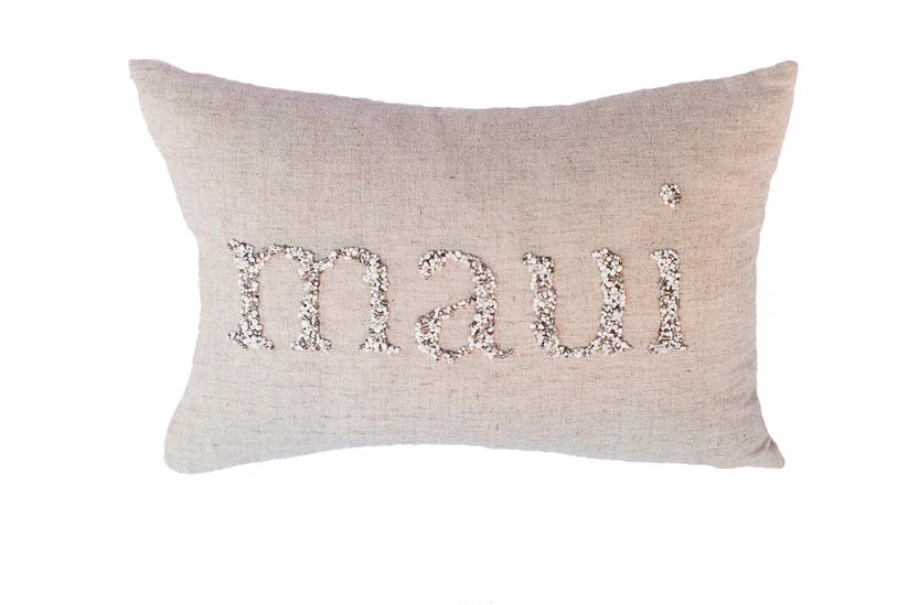 Maka Sea Linen Beaded Rectangle Pillow (Small) | Maui or Aloha