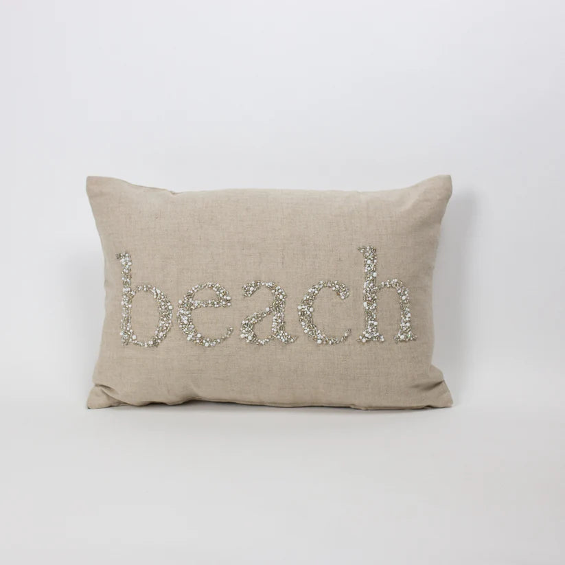 Maka Sea Linen Beaded Rectangle Pillow (Large) | BEACH