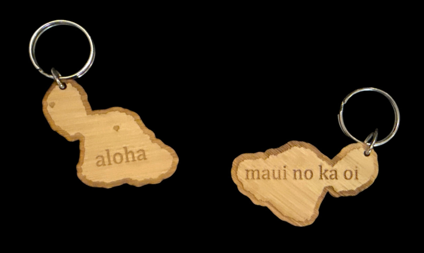 Aloha | Maui No Ka Oi Bamboo Keychain | 2 Sided