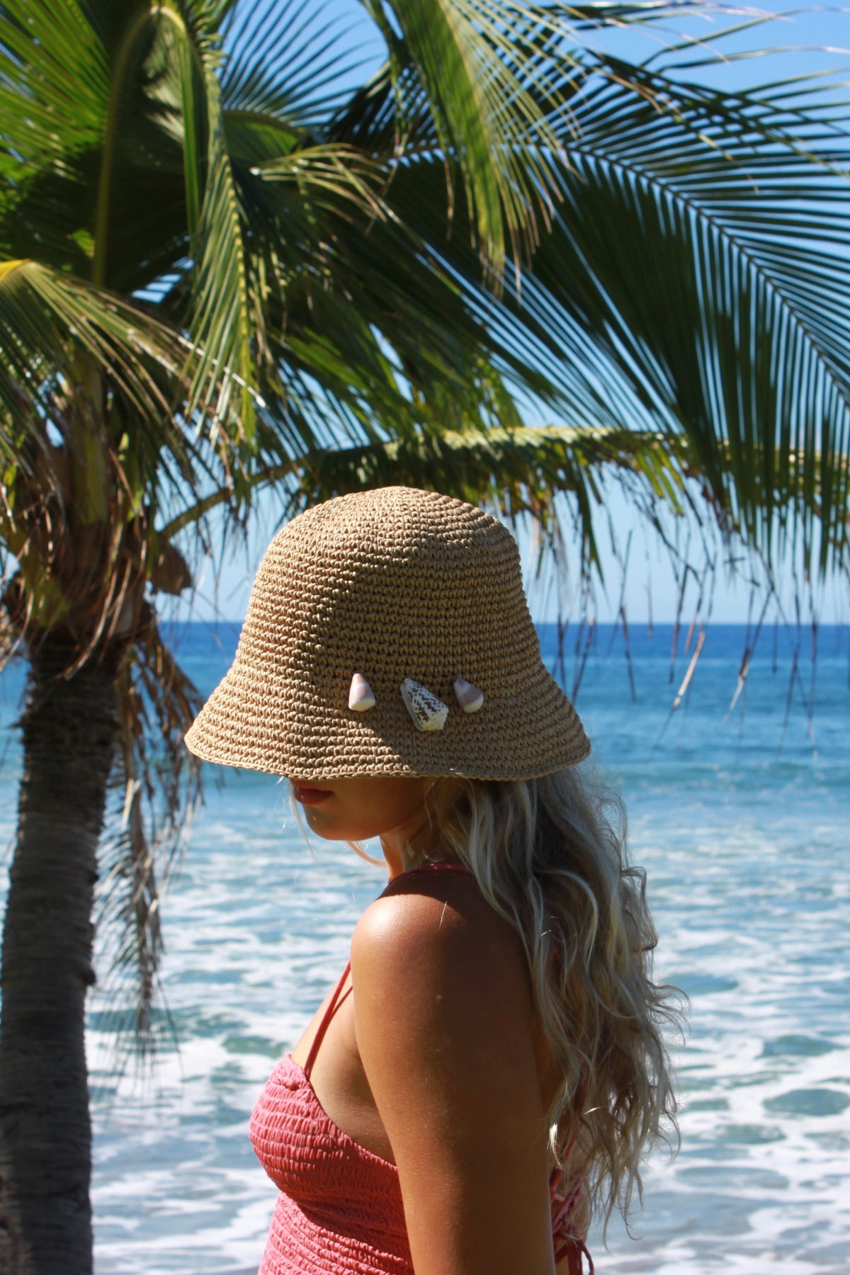 Shell Raffia Bucket Hat