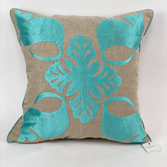 Maka Sea Embroidered Square Linen Pillow | Lanikai Collection | Turbo Shell