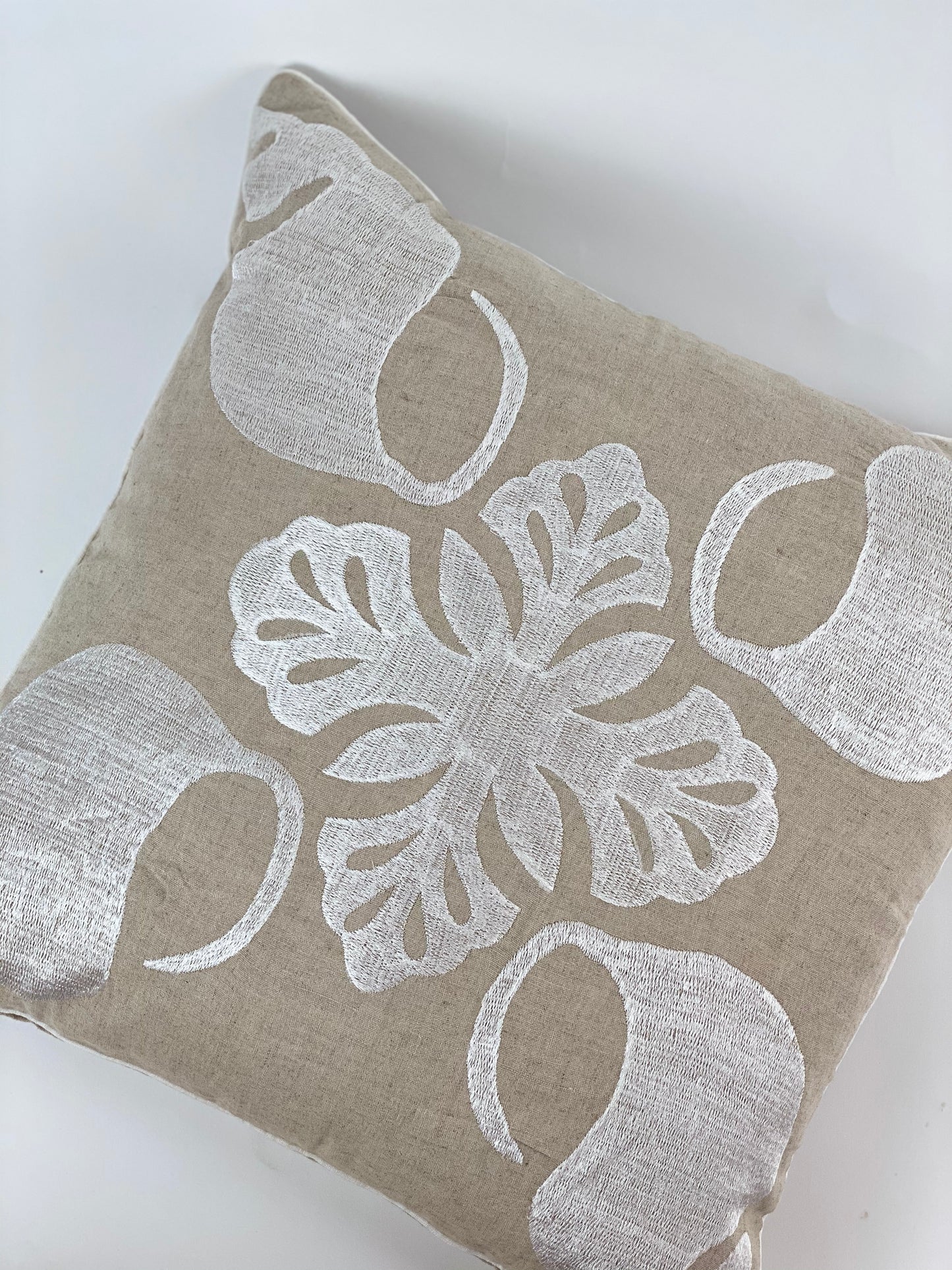 Maka Sea Embroidered Square Linen Pillow | Lanikai Collection | Turbo Shell