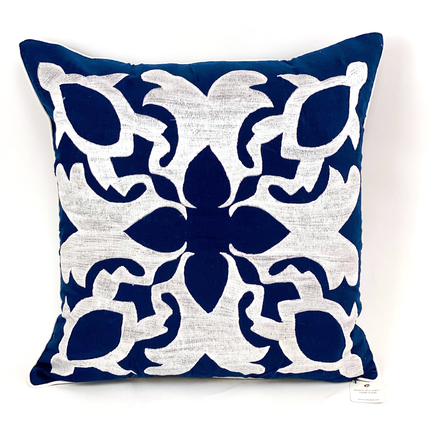 Maka Sea Embroidered Square Linen Pillow | Lanikai Collection | Sea Turtle